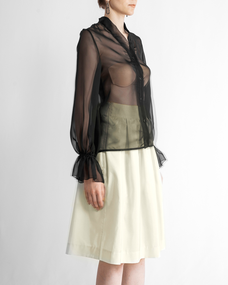 Pure silk black chiffon blouse