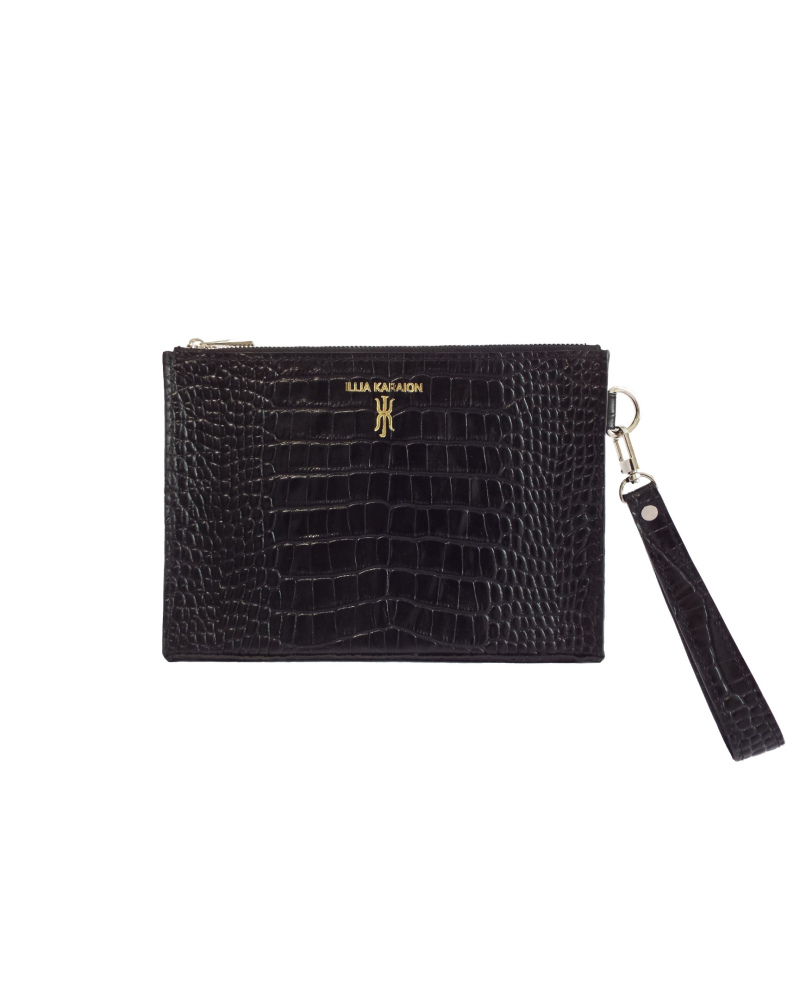 Pouch in black croco leather
