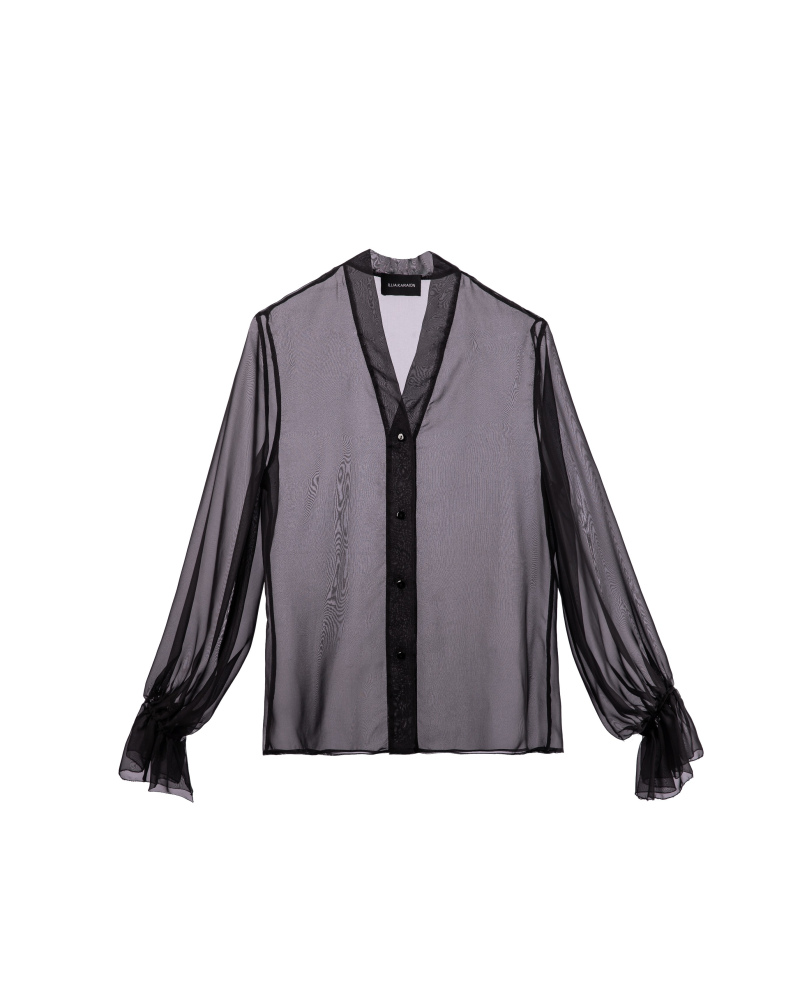 Pure silk black chiffon blouse