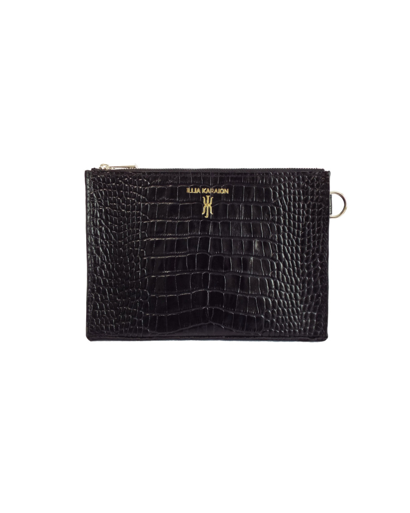 Pouch in black croco leather