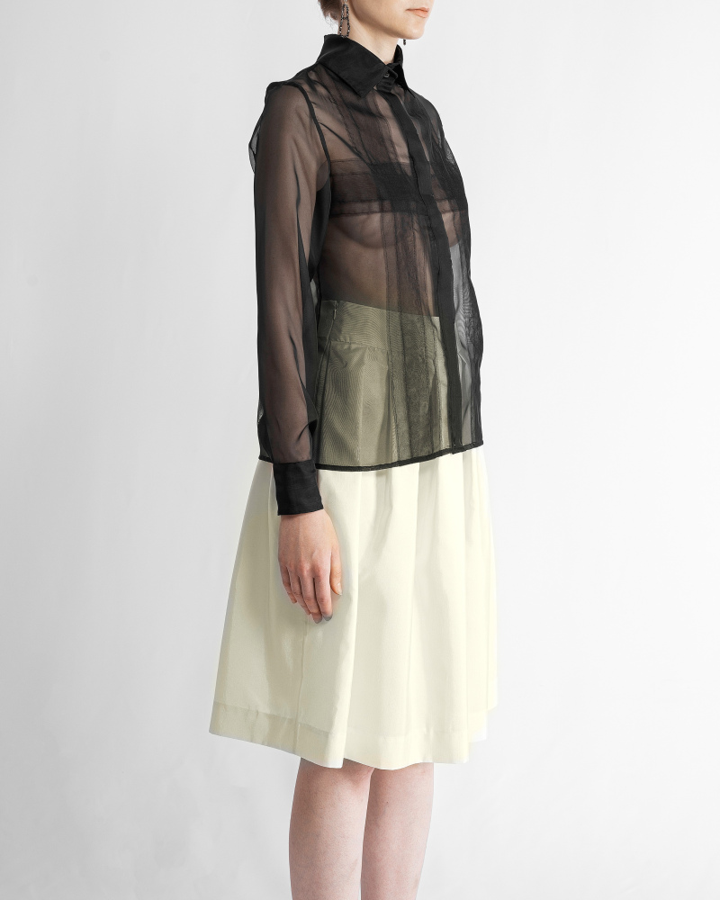 Pure silk black organza shirt with decorations