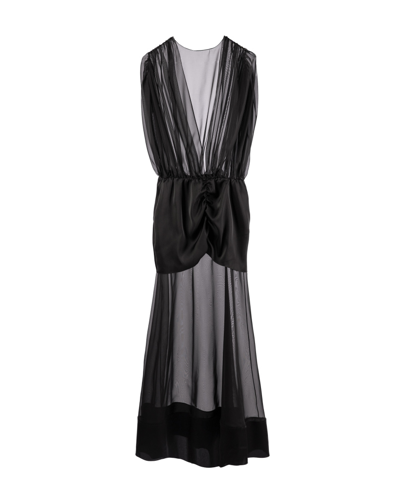 Ruched chiffon dress with maxi skirt