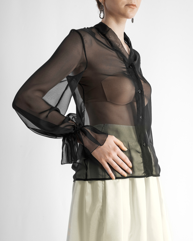 Pure silk black chiffon blouse