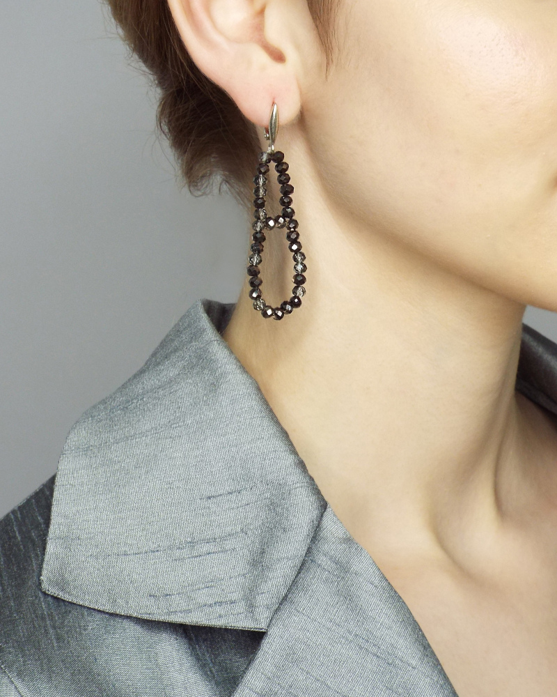Gray crystal “drop” earring with english sterling silver clip