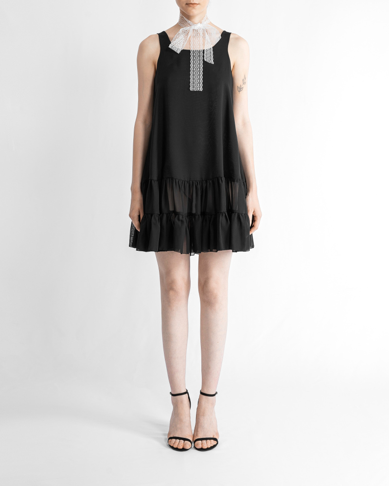 Pure silk black dress with two assemblies