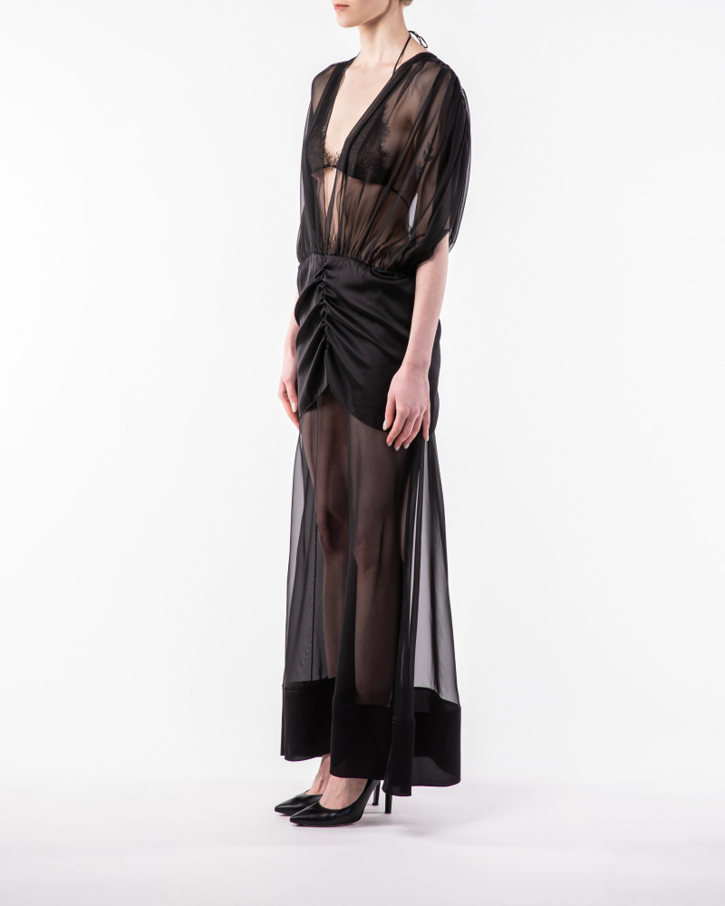 Ruched chiffon dress with maxi skirt