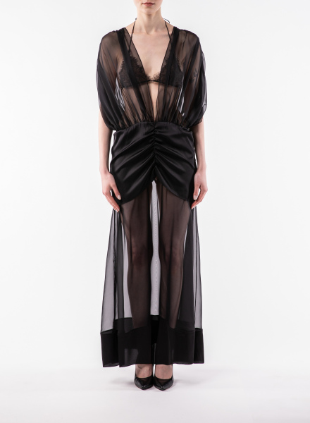 Ruched chiffon dress with maxi skirt
