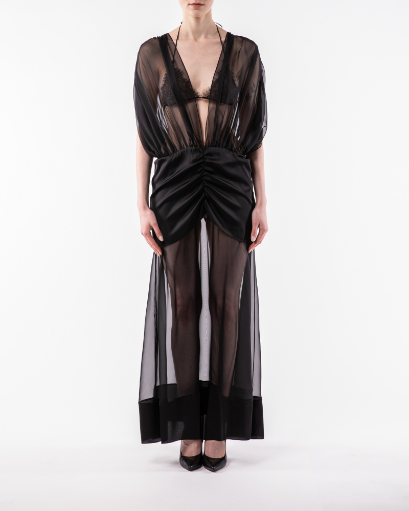 Ruched chiffon dress with maxi skirt