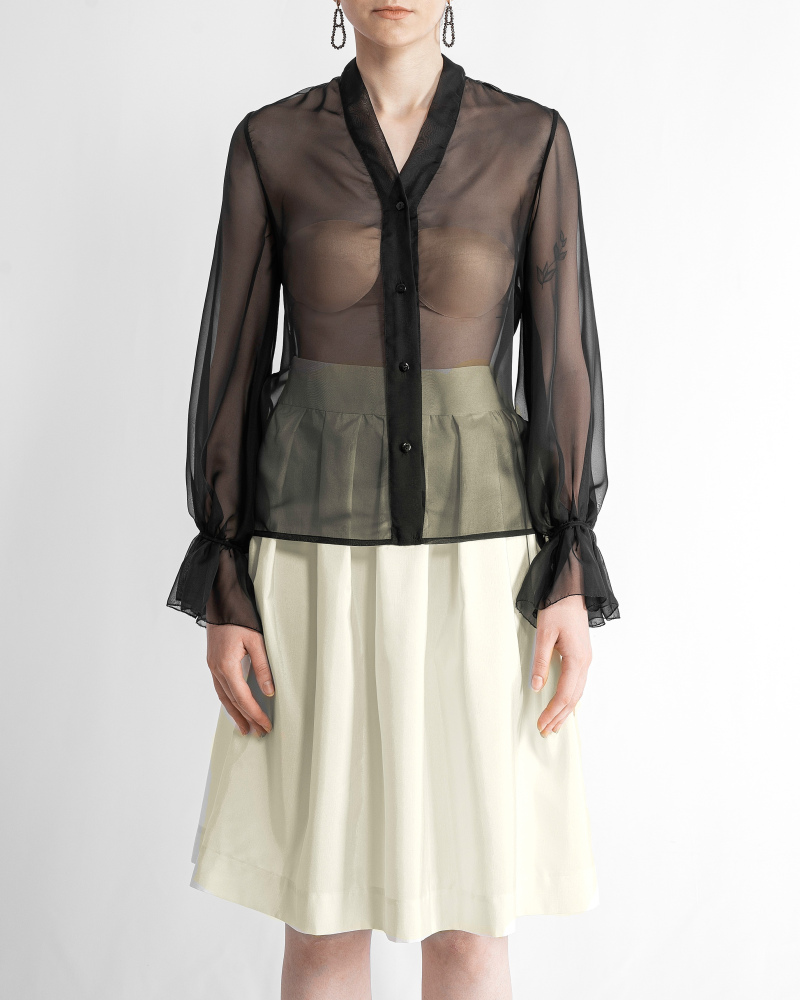 Pure silk black chiffon blouse