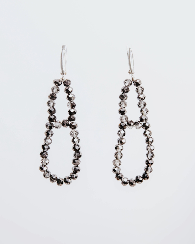Gray crystal “drop” earring with english sterling silver clip
