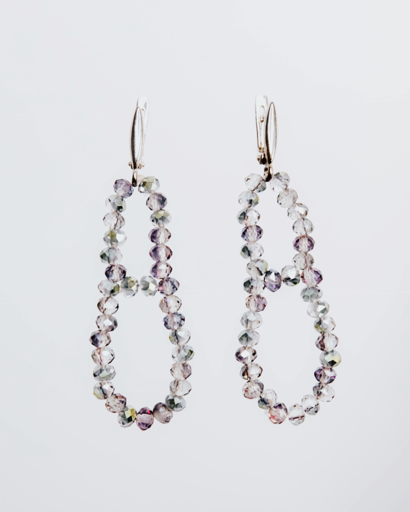 Multicolor crystal “drop” earrings with english sterling silver clip