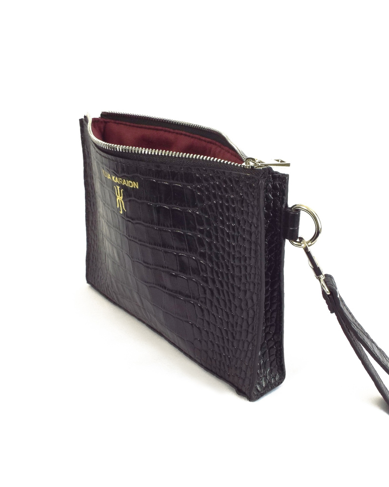 Pouch in black croco leather