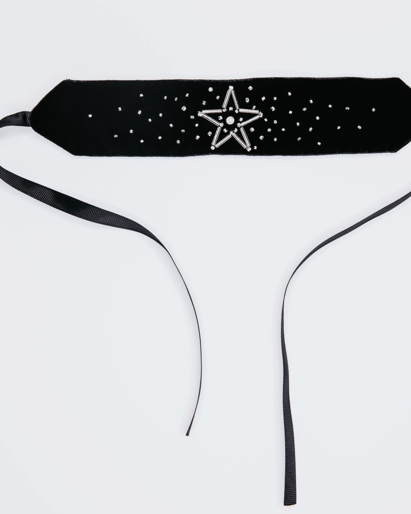 Black velvet embroidered choker “Diamond star”, made with Swarovski crystals 
