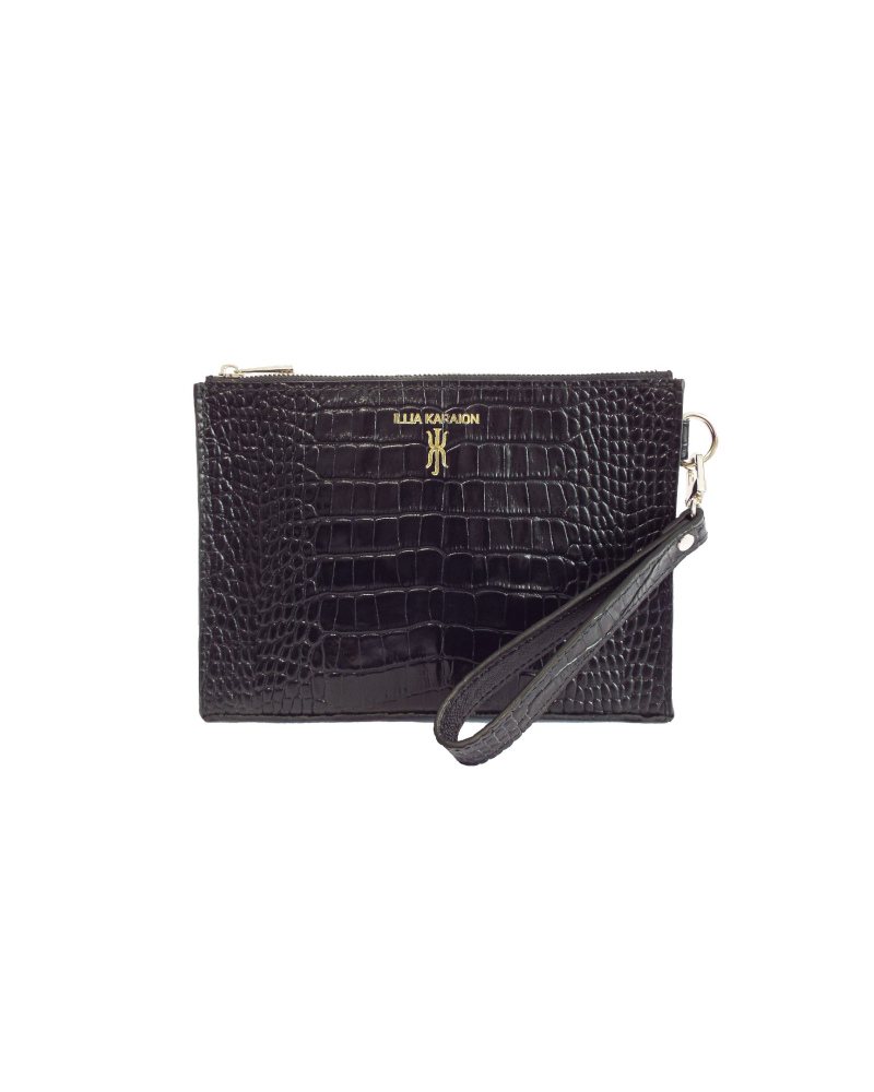 Pouch in black croco leather