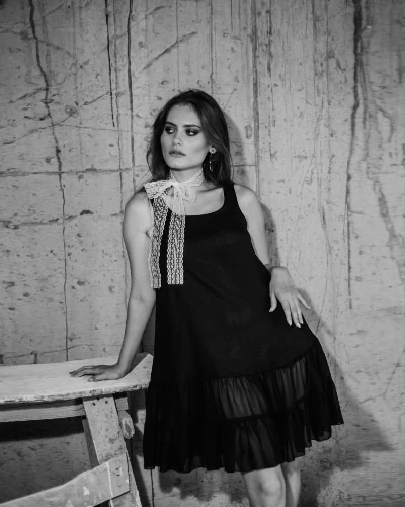 Pure silk black dress with two assemblies