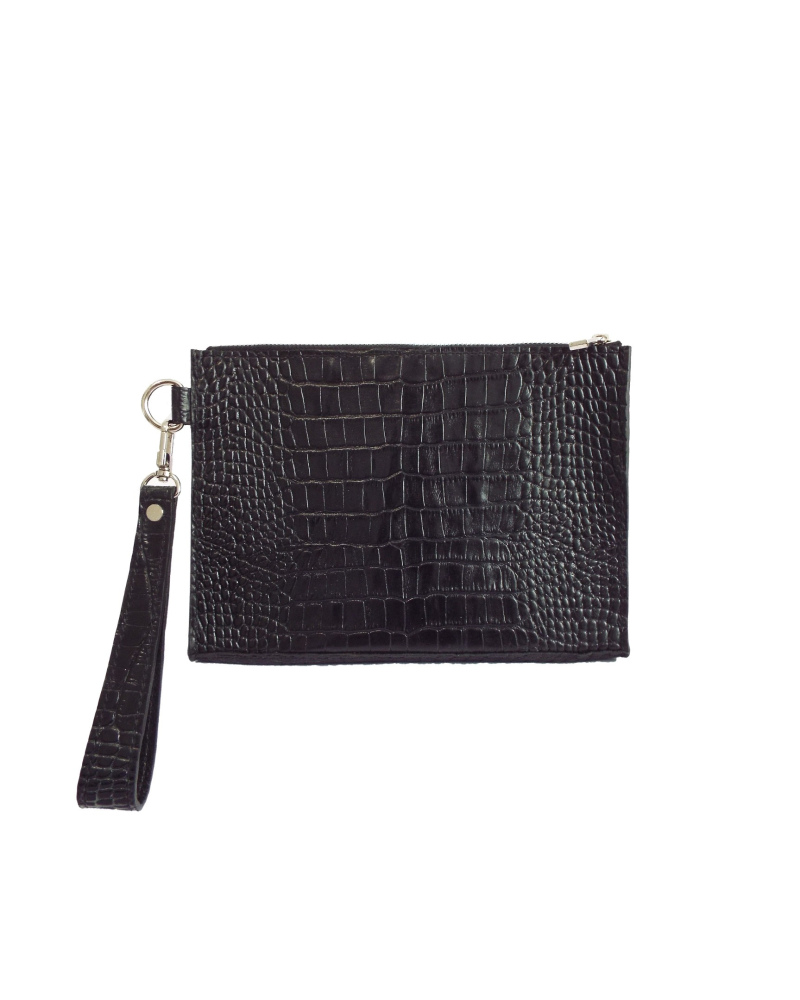 Pouch in black croco leather