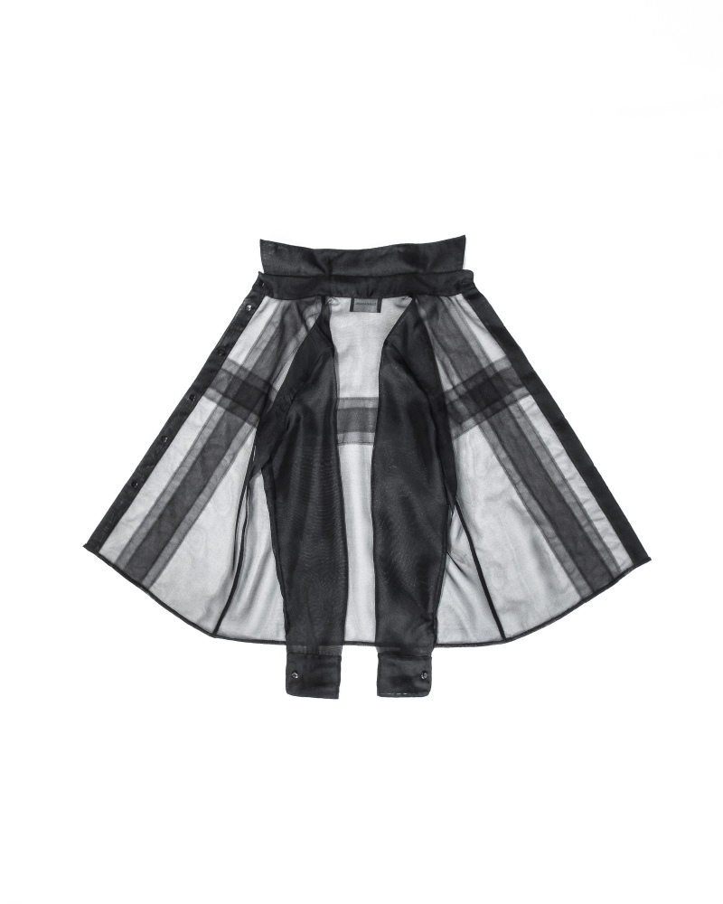 Pure silk black organza shirt with decorations