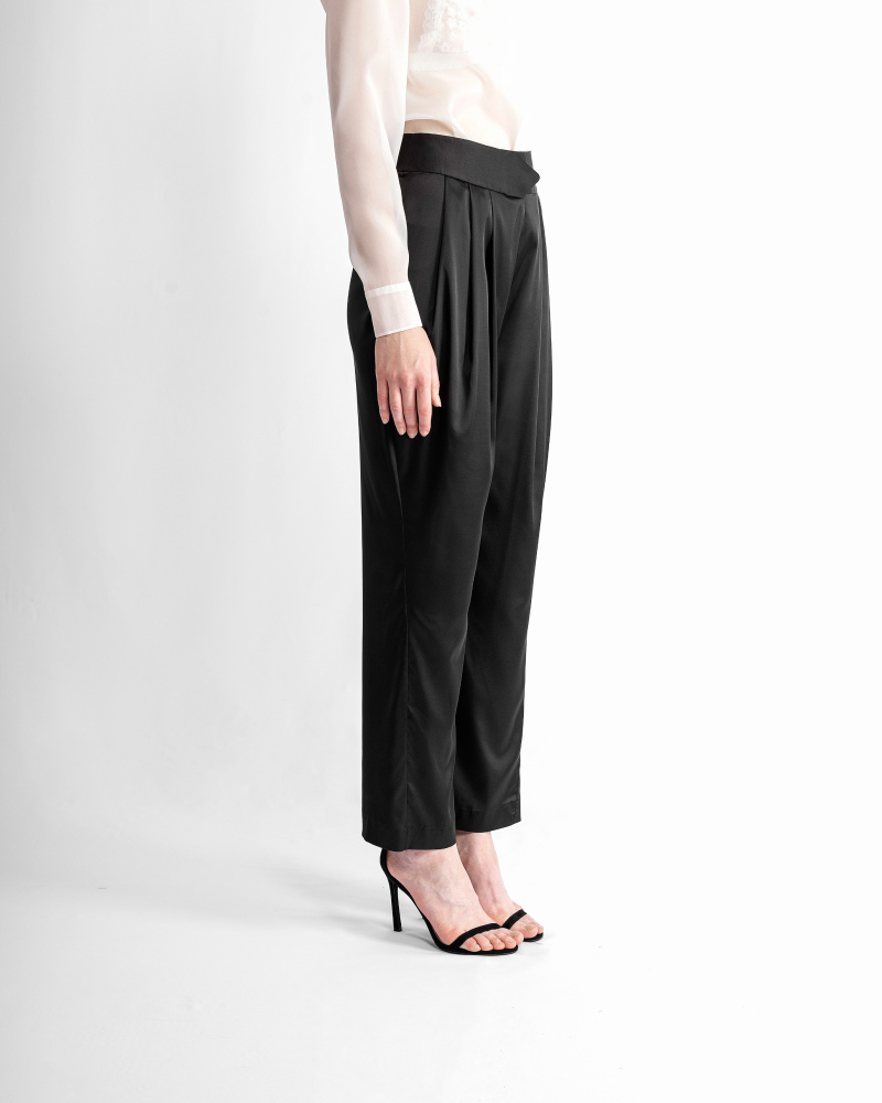 Pure silk satin black pants