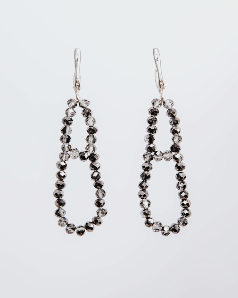 Gray crystal “drop” earring with english sterling silver clip