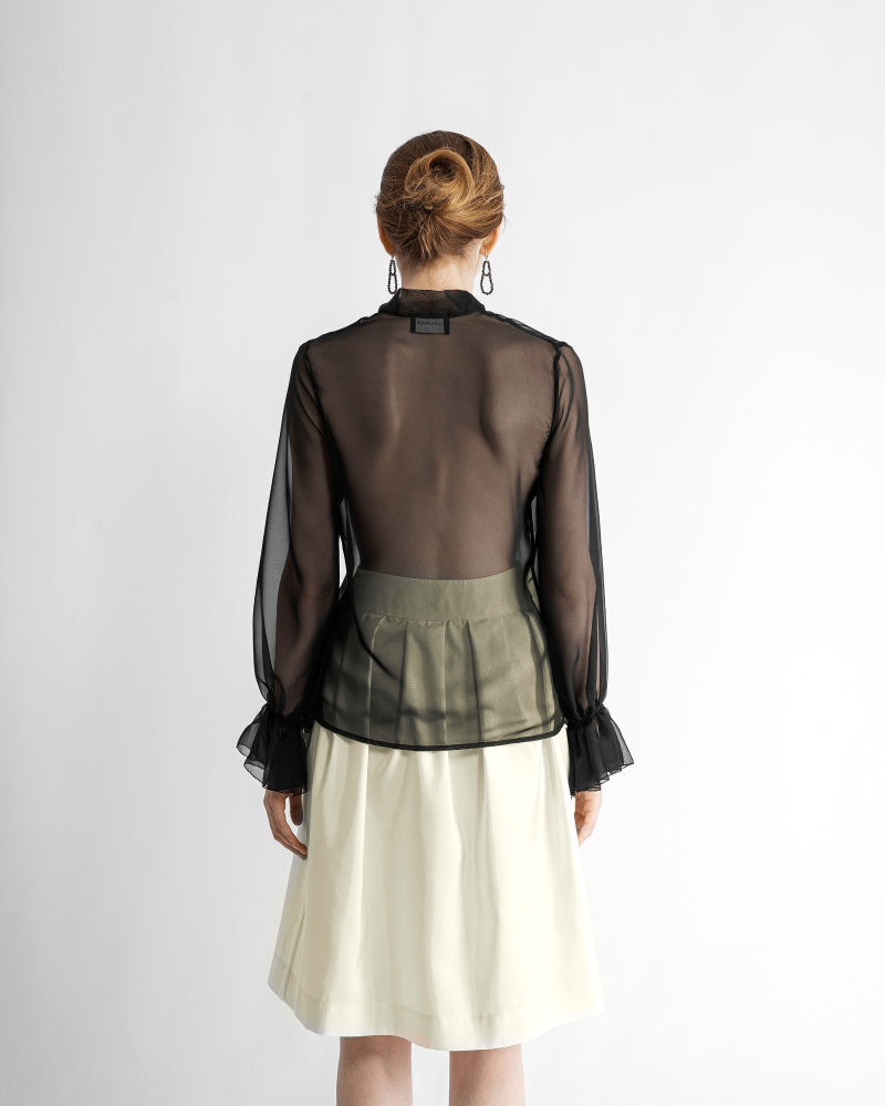 Pure silk black chiffon blouse