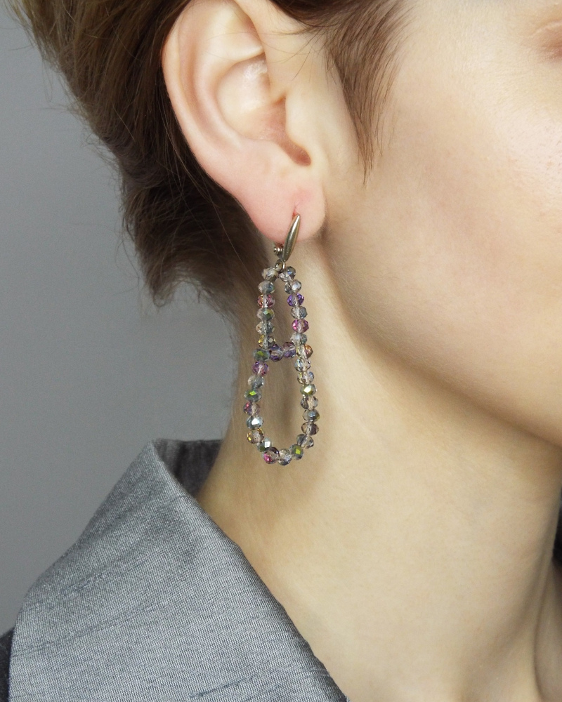 Multicolor crystal “drop” earrings with english sterling silver clip