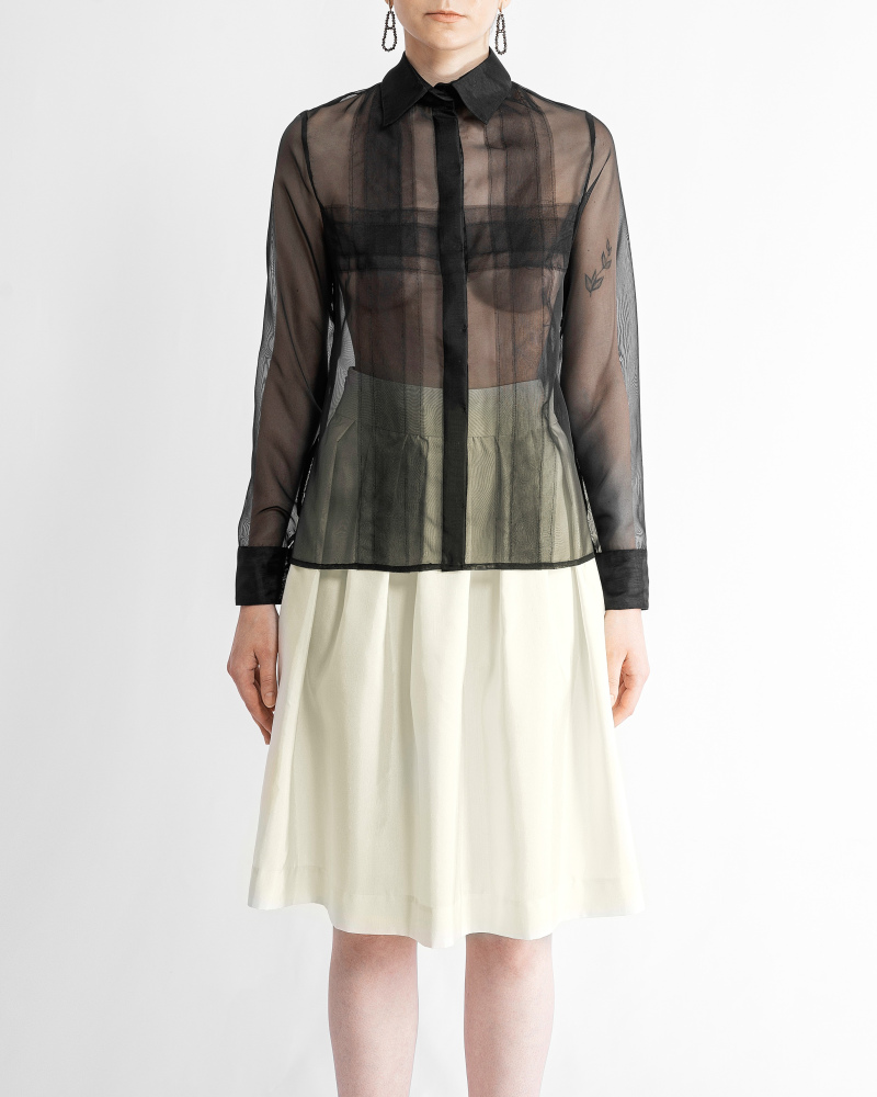 Pure silk black organza shirt with decorations