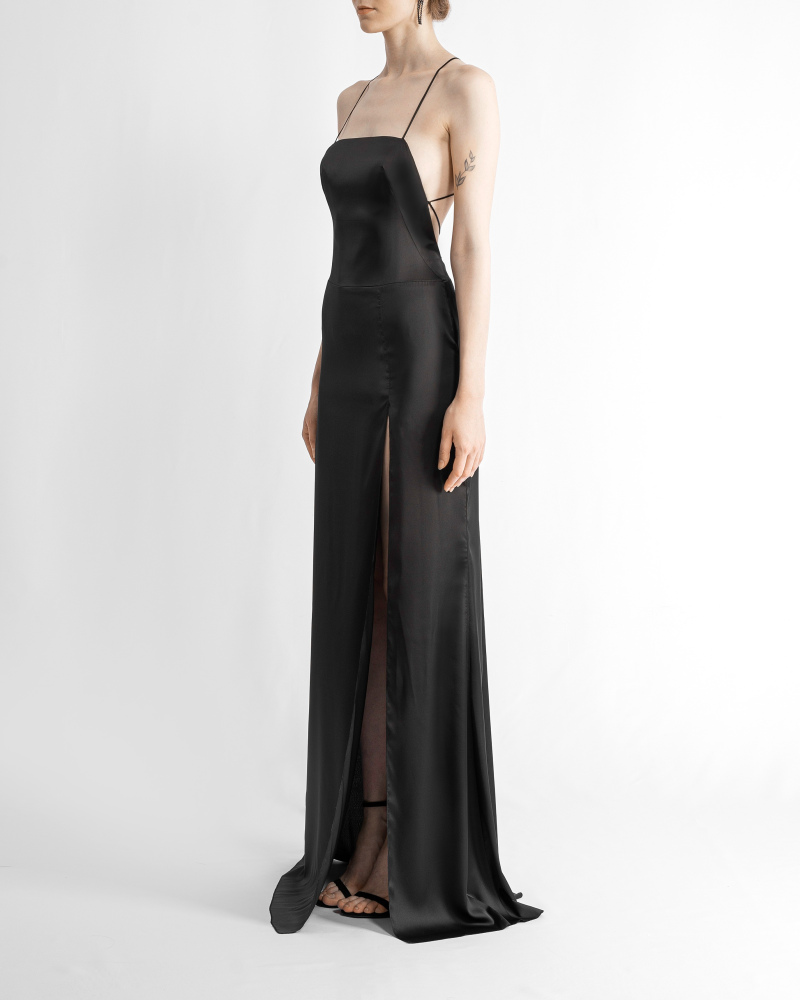 Exclusive pure silk black dress.