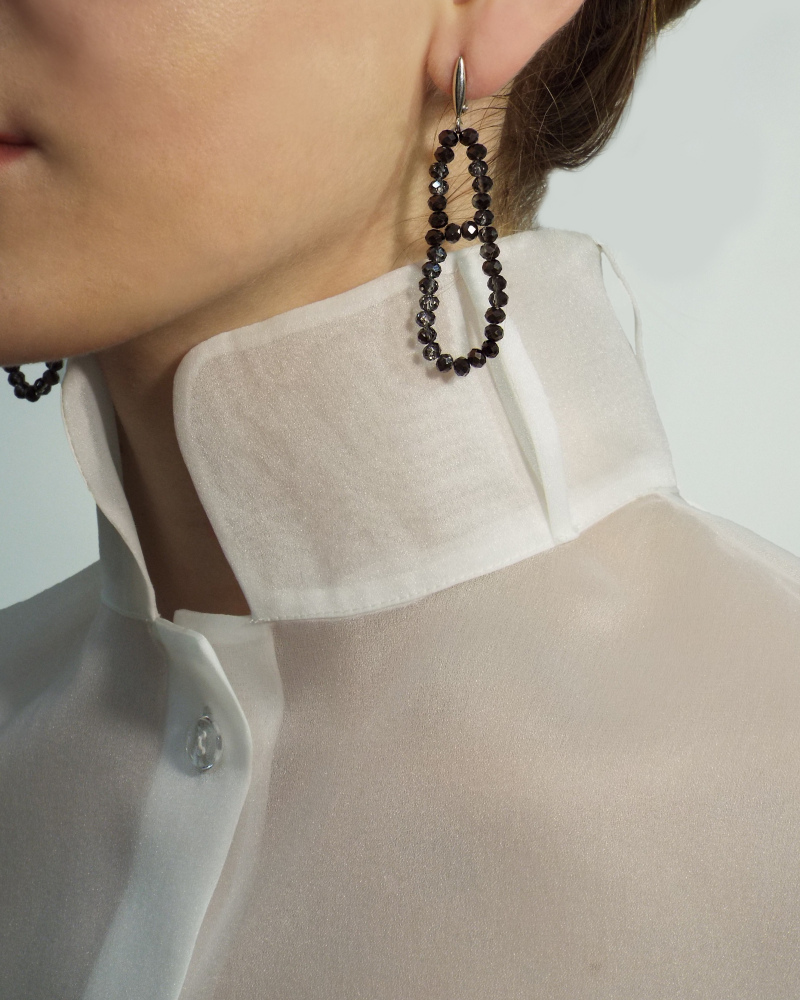 Gray crystal “drop” earring with english sterling silver clip